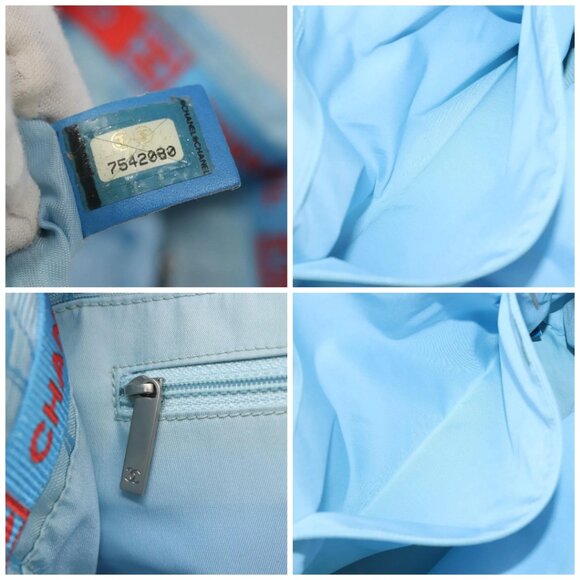 CHANEL New travel line Tote Bag Nylon Light Blue Silver CC Auth 135449 - Picture 15 of 16